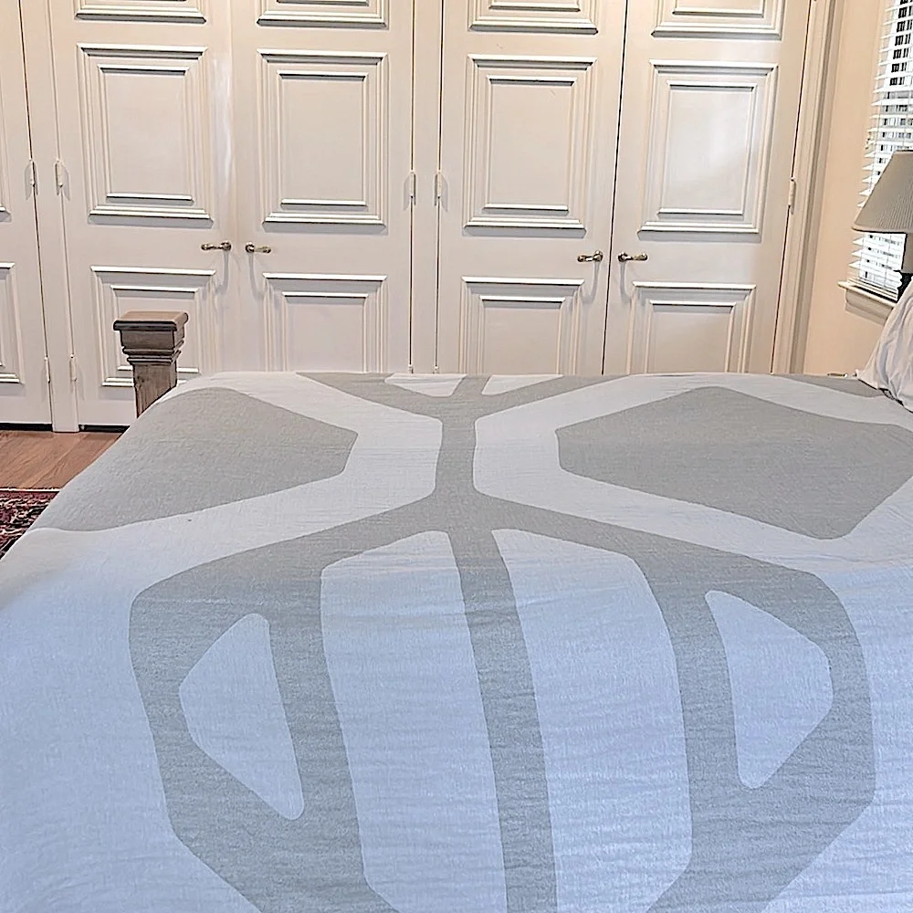 Olive Green + Cream Modern Honeycomb Blanket King Size Organic Cotton Sample